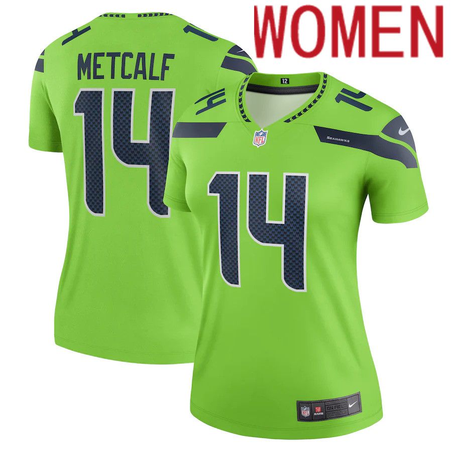 Women Seattle Seahawks 14 DK Metcalf Nike Neon Green Legend NFL Jersey